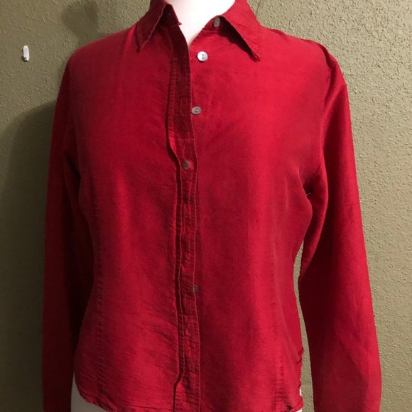 Striking Crimson Red silk blouse size 10 - Picture 2 of 4